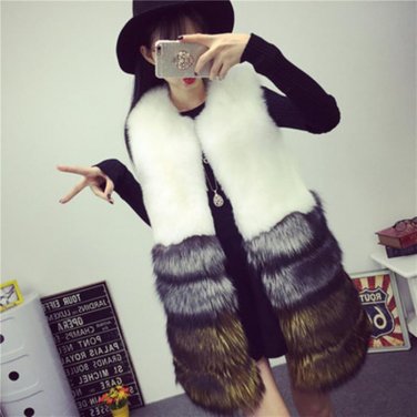 XS-3XL plus size Winter New fashion brand Fake fox fur jacket women\'s warm stitching color thicker 