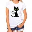 Women All-Match White T Shirt Girls Plus Size Cute Cat Print Tees Shirt Short Sleeve Cotton Female C