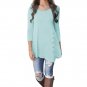 Women Long Sleeve Loose Button Trim Blouse solid color Round Neck Tunic T-Shirt