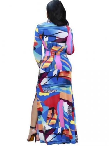 Color Block Plus Size Split Women\'s Maxi Dress