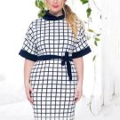 Plus Size White Half Sleeve Plaid Women\'s Sheath Dress