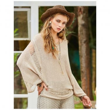 Wool Blend Champagne Loose Knitted Top