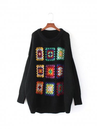 Boho Women Sweater 2017 Winter Lattice Floral Crochet Drop Shoulder Pullovers Casual Warm Knitted Ch