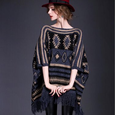 Top Quality Loose Plus Size Women Poncho Capes Autumn Winter Tassel Fashion Long Cloak Knitted Sweat