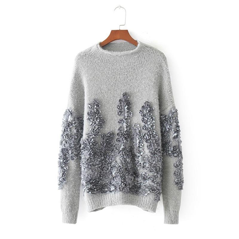 NYMPH Pull Femme 2017 New Autumn Winter Women Sweaters And Pullovers Faux Fur Mink Cashmere Applique