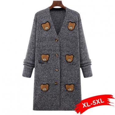 Plus Size Long Cardigan Sweater Coat 4Xl 5Xl Women Korean Sweaters Autumn 2017 Tricot Marled Knitwea