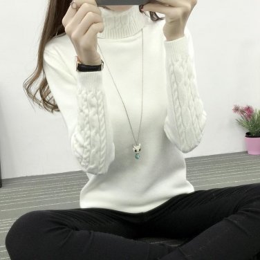 2017 women\'s Autumn Winter wool sweaters plus size ladies turtleneck knitted pullovers female white