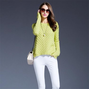 Asymmetric Knitting Lattice Pullover Sweater for Women Fashion Female Knitted Roglan Sleeve Jumper R