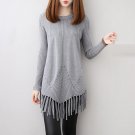 2017 Winter fashion ladies cute pullover Sweater beaded tassels asymmetrical basic sweaters O neck p