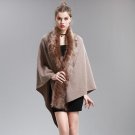 Autumn Women Cashmere Sweaters Knitted Cardigan Fake Fox Fur Collar Poncho and Capes Feminino Winter