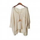 Women\'s Sexy Perspective Hollow Pullover Bat Wing Sleeve Irregular Crewneck Loose Sweater Causal Pl