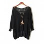 Women\'s Sexy Perspective Hollow Pullover Bat Wing Sleeve Irregular Crewneck Loose Sweater Causal Pl