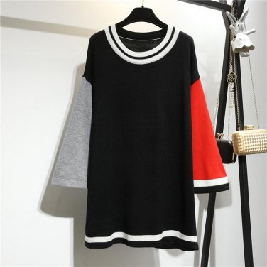 Plus size XL-5XL Lady Knitted Tops Autumn Winter New Women Clothing Casual Loose Patchwork Pullovers