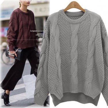 Autumn O-Neck Knitted Sweater Long-Sleeved Solid Color Sweater Plus Size Women Thick Warm Blusas De 