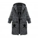 Women Black Knitted Cardigans Sweater Fashion Feamale Plus Size Hooded Outwear Long Sleeve Star Prin