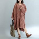 Women Sweater Plus Size Knitted Cotton High Street Striped Fashion Female Solid Oversize Split  Wint