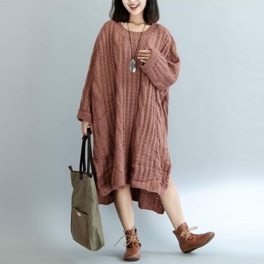 Women Sweater Plus Size Knitted Cotton High Street Striped Fashion Female Solid Oversize Split  Wint