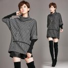 2017 Women Spring Autumn Fashion Casual Turtleneck Split Long Loose Batwing Sleeve Knitted Sweater T