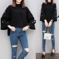 Plus Size 4XL 2017 Autumn New Women Solid Color Hollow Out Pullover Tops Losse Turtleneck Flare Slee