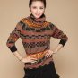 Plus size long sleeve rolled turtleneck geometric print sweaters for women ladies oversized high nec