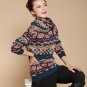 Plus size long sleeve rolled turtleneck geometric print sweaters for women ladies oversized high nec