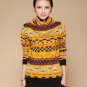 Plus size long sleeve rolled turtleneck geometric print sweaters for women ladies oversized high nec