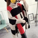 New Winter Poncho Femme Plus Size Long Striped Contrast Color Sweater Female Batwing Sleeves Turtlen
