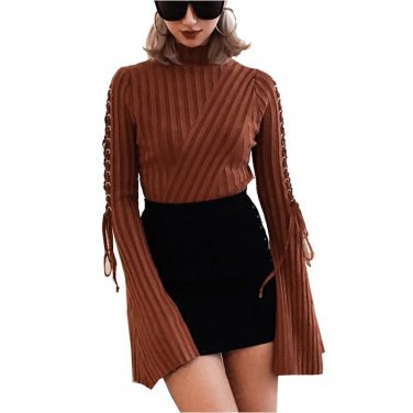 New Casual Spring Autumn Women Sweaters Flare Long Sleeve Turtleneck Knitted Female Slim Elastic Pul