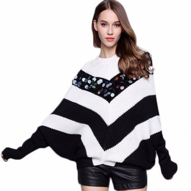 Big Plus Size Sequined Sweaters Women Fashion Soft Jumer Pull Femme 2017 Autumn Winter Runway Luxury