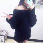Plus Size Sexy Women Sweater Slash Neck Off Shoulder Loose Long Sleeve Pink Loose Women Knitted Swea