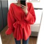 Plus Size Autumn Women Knitting Pullover 2017 Fashion Lace Up Green Bow Long Sleeve Loose Casual Jum
