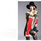 Autumn Winter High Quality Slash Neck Women Printing Pullover Long Style Sweater Dress Plus Size Loo