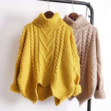 Try Everything Warm Turtleneck Sweater Women Plus Size Mohair Cable Coarse Knitted Sweater Batwing S