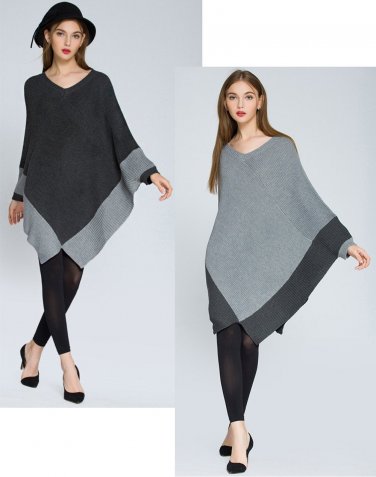 Plus size Batwing knitted pullovers Diamond shaped Asymmetry cloak sweaters Autumn Winter panelled p