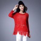 Women Knitting Sweater 2017 Spring New Fashion Red Hollow Tassel Loose Plus Size 9/10 Sleeve Blouse 
