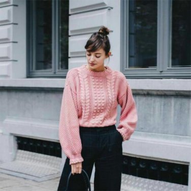 2017 Winter Long Sleeve Plus Size Sweater Solid Pullover Knitted Sweater Autumn Lace up Warm Women J
