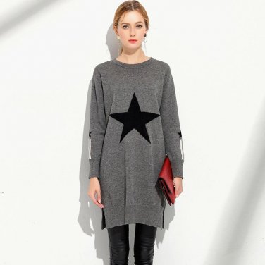 Winter Women\'s Knit Pullover Gray Sweaters Casual Elegant Plus Size O-Neck Female Long-sleeved Long
