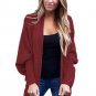 Hand Knitted Elegant Full Sleeve Long Sweater Open Front Ribbed Cuffs Dolman Cardigan Women Winter C