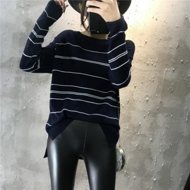 Plus size XL-5XL Women 2017 Autumn NEW All-match Casual O-Neck Striped Pullover Sweater Long Sleeve 