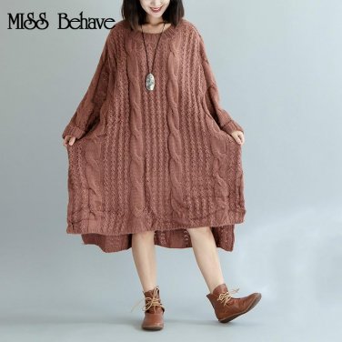 2017 Women Sweater Plus Size Knitted Casual Striped Fashion O-Neck Female Solid Oversize Split Loose