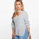 MY MAYAASOS 2017 Big Size Women Clothing Casual Sexy Solid Hollow Out Split Slim Sweater Warm Plus S