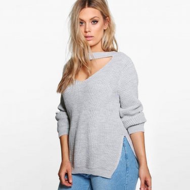 MY MAYAASOS 2017 Big Size Women Clothing Casual Sexy Solid Hollow Out Split Slim Sweater Warm Plus S