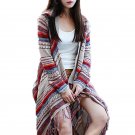 Autumn Korean National wind tassel long cardigan long-sleeved knit sweater women coat print loose sw