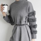 Female Hairy Fur Splicing Long Sleeve Warm Fluffy Sweater Women Dress Winter Long Pullover Femme Kni