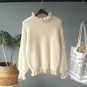 Winter Pink Soft Faux Mink Cashmere Hairy Fungus Collar Patchwork Knit Sweater Warm Oversized Female