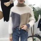 Thick Warm Turtleneck Patchwork Hairy Sweater Women Autumn Winter Tricot Jumper Fluffy Soft Sweater 