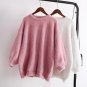 Women Hairy Pure Color O Neck Oversized Crocheted Pullovers Lantern Sleeve Female Knitted Sweater Kn