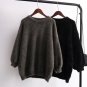 Women Hairy Pure Color O Neck Oversized Crocheted Pullovers Lantern Sleeve Female Knitted Sweater Kn