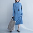 Plus Size Woman Cotton Dress Solid Cotton Sweaters Dresses Casual Turtleneck Female Knitting Fashion