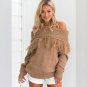 Women Off Shoulder Sweaters Autumn Pullovers Slash Neck Tassels Loose Plus Size Sweater Long Sleeved
